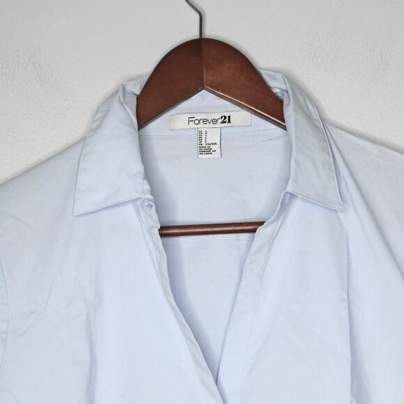 Forever 21 Stretch Poplin Dress Shirt Collared Office Button Down Light Blue - Picture 5 of 8